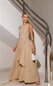 Vestido Midi Alfaiataria Cavado Decote Redondo
