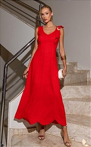 Vestido Midi Alfaiataria Decote V Com Laço