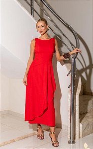 Vestido Midi Alfaiataria Transpasse Decote Redondo
