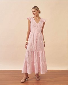 Vestido Midi Em Laise Decote V e Botões Milalai