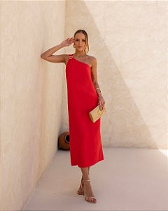 Vestido Ombro Único Com Fivela Doce Flor