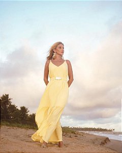 Vestido Longo Alfaiataria E Cinto Dourado Donna Ritz