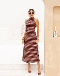 Vestido Midi Em Crepe Poá