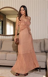 Vestido Midi Em Chiffon Texturizado