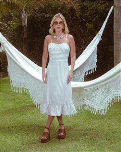Vestido Midi Linen Listrado Com Lastex Donna Ritz
