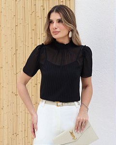 Blusa Em Chiffon Com Pregas E Babadinhos Doce Flor