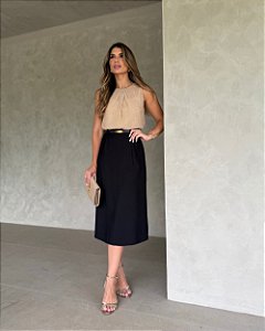 Saia Midi Com Pregas Doce Flor