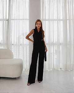 Calça Wide Leg Com Nervuras Doce Flor