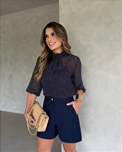 Short Com Martingale e Botões No Cós Doce Flor