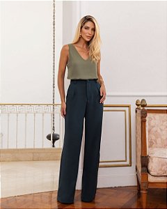 Calça Alfaiataria Wide Leg Com Detalhes Pregas Milalai