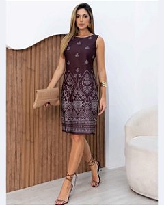 Vestido Tubinho Cavado Decote Redondo Arabesco