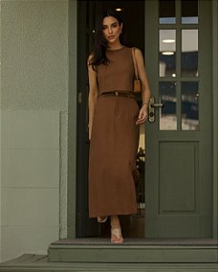 Saia Midi Reta Alfaiataria Com Cinto Milalai