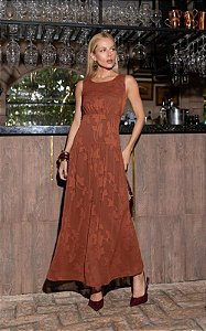 Vestido Midi Crepe Devore Floral