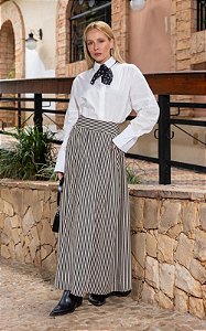 Saia Midi Em Viscose Tricoline Listrada