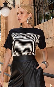Blusa Em Viscose Tricoline Com Listras e Mangas