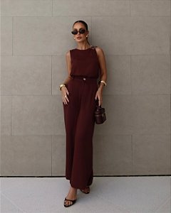 Calça Pantalona Sarja Botão Orgânico Milalai