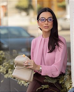 Blusa Crepe Manga Longa Drapeado E Pregas Milalai