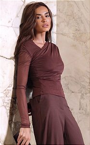 Blusa Em Tule Com Manga Longa