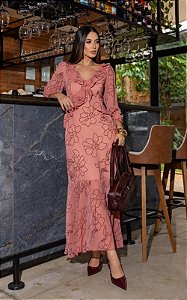 Vestido Midi Em Chiffon Floral Com Babados