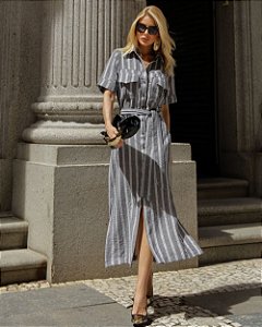 Chemise Com Mangas Curtas Listrado
