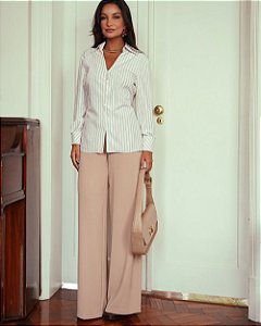 Calça Wide Leg Em Alfaiataria Com Passante Donna Ritz