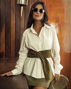 Camisa Tricoline Algodão Bolso Pregas Donna Ritz