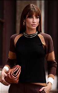 Blusa Em Tricot Canelado Manga Longa