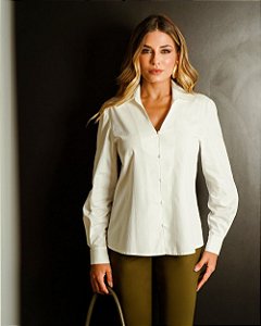 Camisa Em Tricoline Vista Com Botão Forrado Donna Ritz