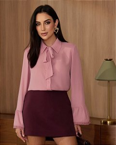 Camisa Em Crepe Com Laço e Manga Ampla Milalai