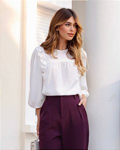 Blusa Com Babado e Renda Milalai