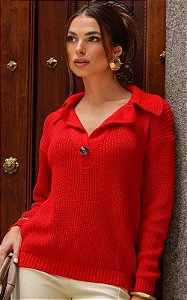 Blusa Tricot Gola Polo Ampla