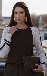 Blusa Tricot Bicolor Gola Redonda