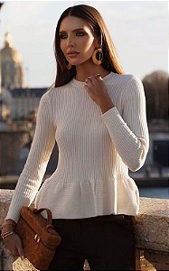 Blusa Tricot Manga Longa Peplum