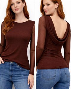 Blusa Em Tule Com Decote Degage Costas
