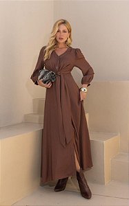 Vestido Chemise Em Viscose Decote V e Amarração