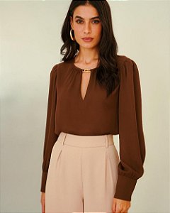 Blusa Decote Gota Com Aviamento Donna Ritz