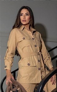 Parka Em Alfaiataria Manga Longa Lapela e Botões