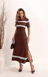 Vestido Midi Moletinho Bicolor Com Bolso