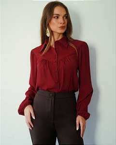 Camisa Em Crepe Pala Franzido Donna Ritz