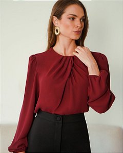 Blusa Manga Longa Em Crepe Multi Pregas Frontal Donna Ritz
