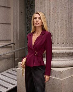 Blazer Em Alfaiataria Transpassado Meia Argola Doce Flor