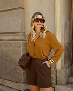 Camisa Crepe Botão Dourado Doce Flor