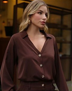 Blusa Decote V Botão Dourado Doce Flor