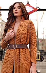 Casaco Em Tricot Manga Longa Com Cinto