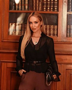 Blusa Em Chiffon Decote V Donna Ritz