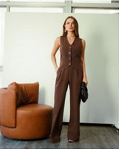 Calça Wide Leg Em Alfaiataria Donna Ritz