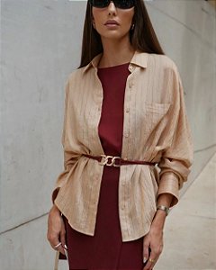 Camisa Listrada Ombro Deslocado Doce Flor