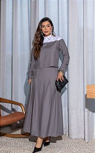 Saia Midi Evase Em Alfaiataria Com Pregas