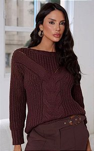 Blusa Em Tricot Trança Central Decote Canoa