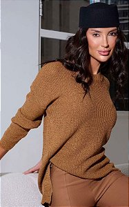 Blusa Em Tricot Decote Redondo Zíper Lateral